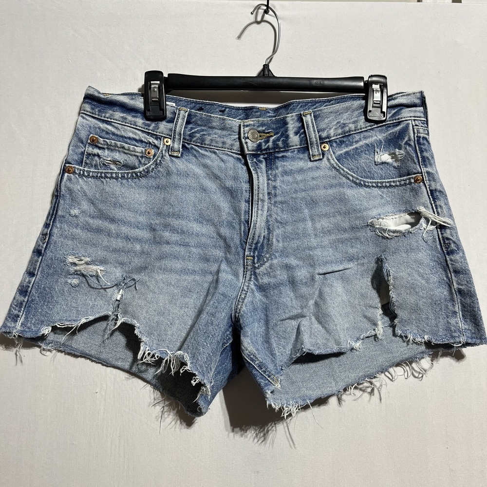 Gap Low Stride Short Women's 28 Blue Denim Distressed Frayed Hem 4" Low Stride